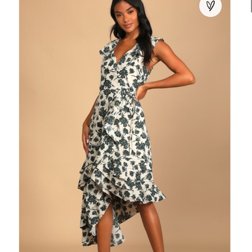 Lulus All the Lovely Days Cream Floral Wrap Dress